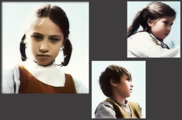 Ritratti dei tre bambini che impersonano i pastorelli